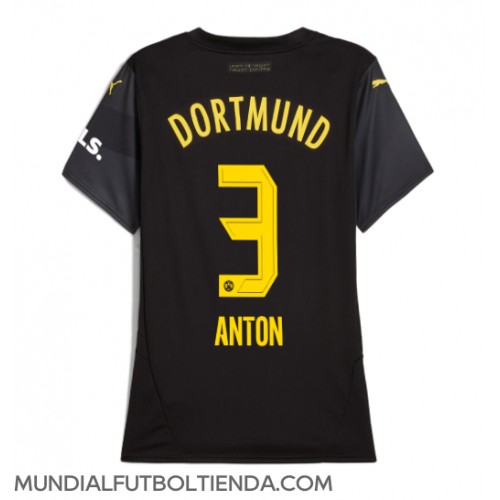 Camiseta Borussia Dortmund Waldemar Anton #3 Segunda Equipación Replica 2024-25 para mujer mangas cortas